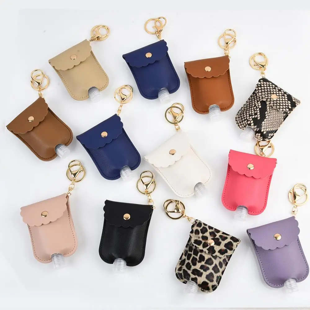 Travel Bottle Keychain Hand Sanitizer Leather Key Holder Refillable