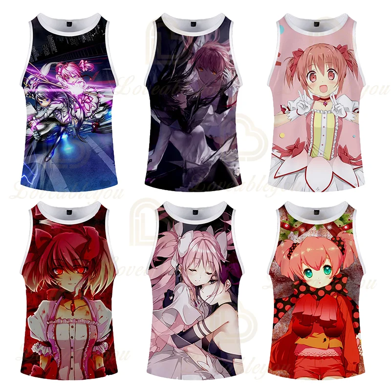 Топы на бретельках Puella Magi Madoka Magica летний 3d жилет унисекс облегающие футболки без