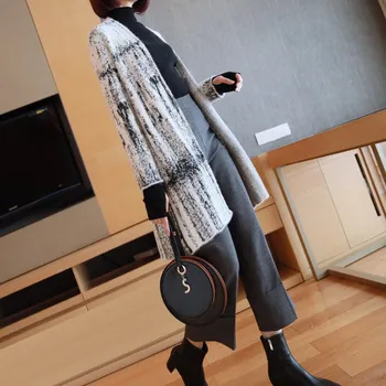 

Women's Mid Long Large Size Sweaters New and Winter Ink Black White OL Casual Sweater Cardigan
