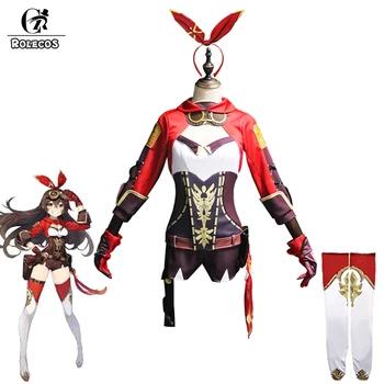 

ROLECOS Game Genshin Impact Amber Cosplay Costume Amber Cosplay Costume Women Red Comtume Halloween Top Pant Uniform Full Set