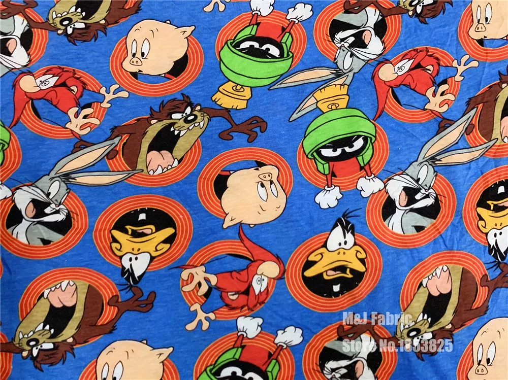 50X190m Looney tumes Bugs Bunny TweetyBird Трикотажная хлопковая ткань пэчворк DIY одежда для малышей материал шитье футболка простыни