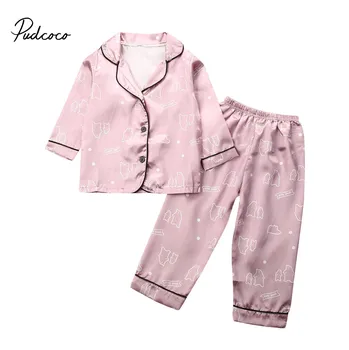 

Pudcoco Satin Silk Pajamas Set for Kids Baby Girls Boys Long Sleeve Tops Cute Cartoon Animal Print Nightwear Autumn Sleepwear