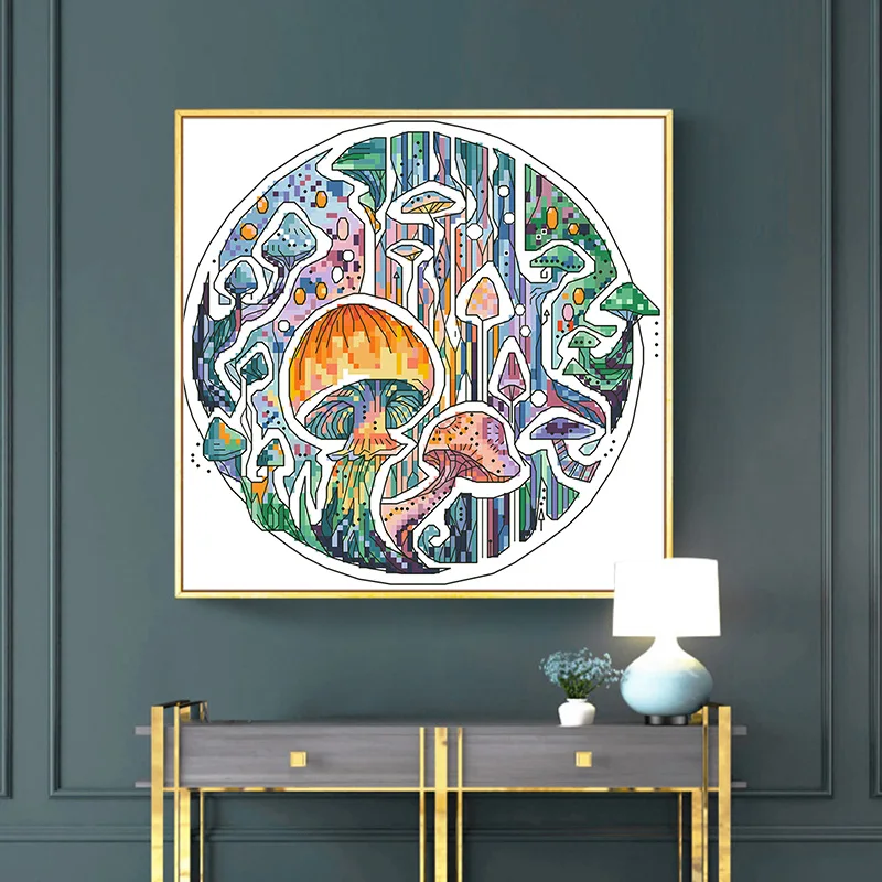 Colorful Mushroom Cross Stitch Embroidery Kit Blank Canvas Needlework Sets 11CT 14CT Diy Handmade Home Decor Painting