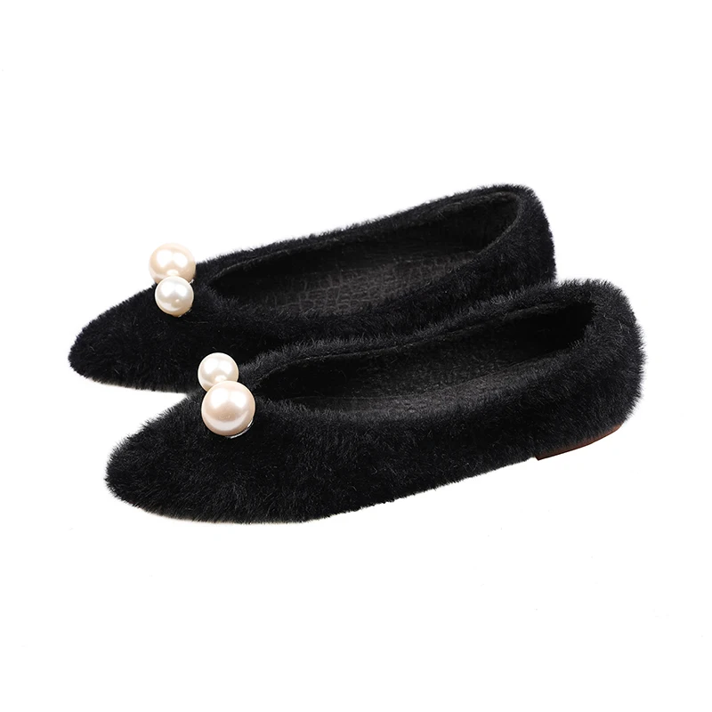 String bead pointed toe fur loafers solid shallow celebrities shoes woman tender slip on flats tassel femme furry moccasins