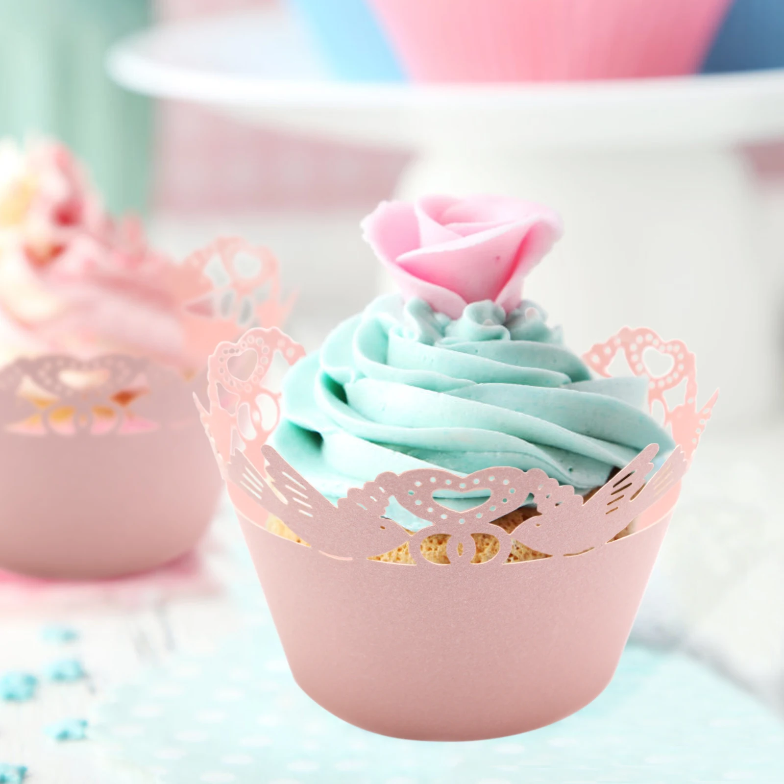 

12PCS/Lot Laser Cut Cupcake Wrappers Heart Shaped Lovebird For Wedding Birthday Party Decoration DIY Wrap Decorations