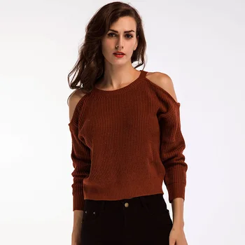 

2019 Autumn Fashion Sexy Knitted O-Neck Hollow Out Off Shoulder Solid Sweater Pullover Women Female Slim Pullover Loose Sweaters