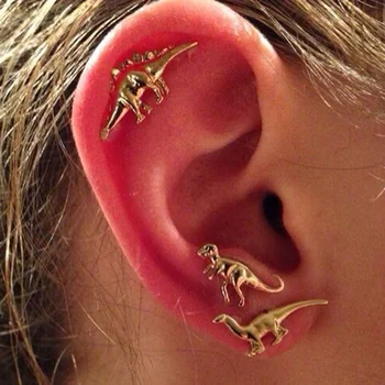 

3 Pair/set Punk Gold Silver Color Dinosaur Earrings For Women Men Personality Jewellery Auricle Stud Earrings Bijoux Brincos