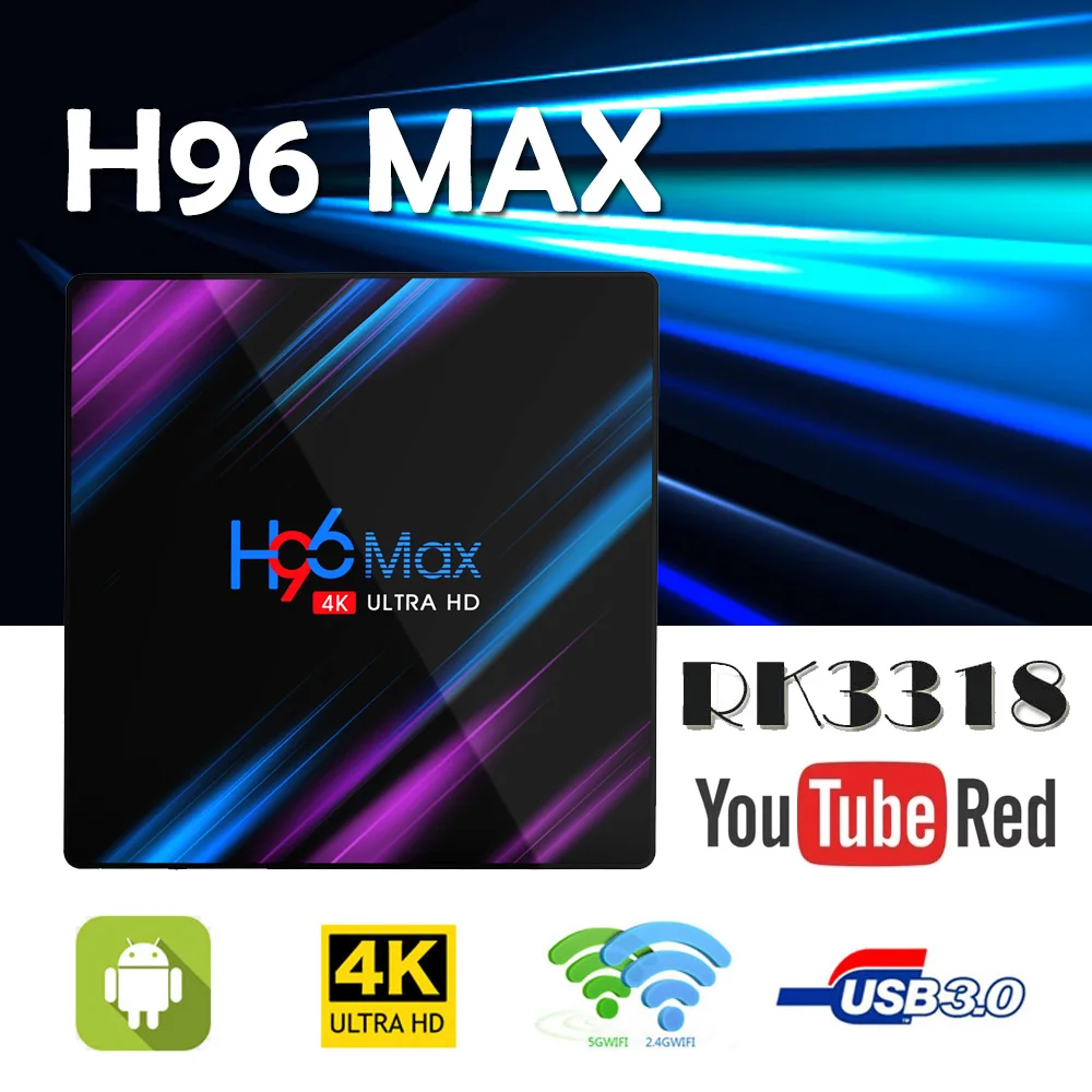 

H96MAX Android 9.0 TV Box RK3318 Quad Core 64bit 2.4G/5.8G Wifi BT 4.0 4K HD Media Player max Set Top Box Voice Control H96 MAX
