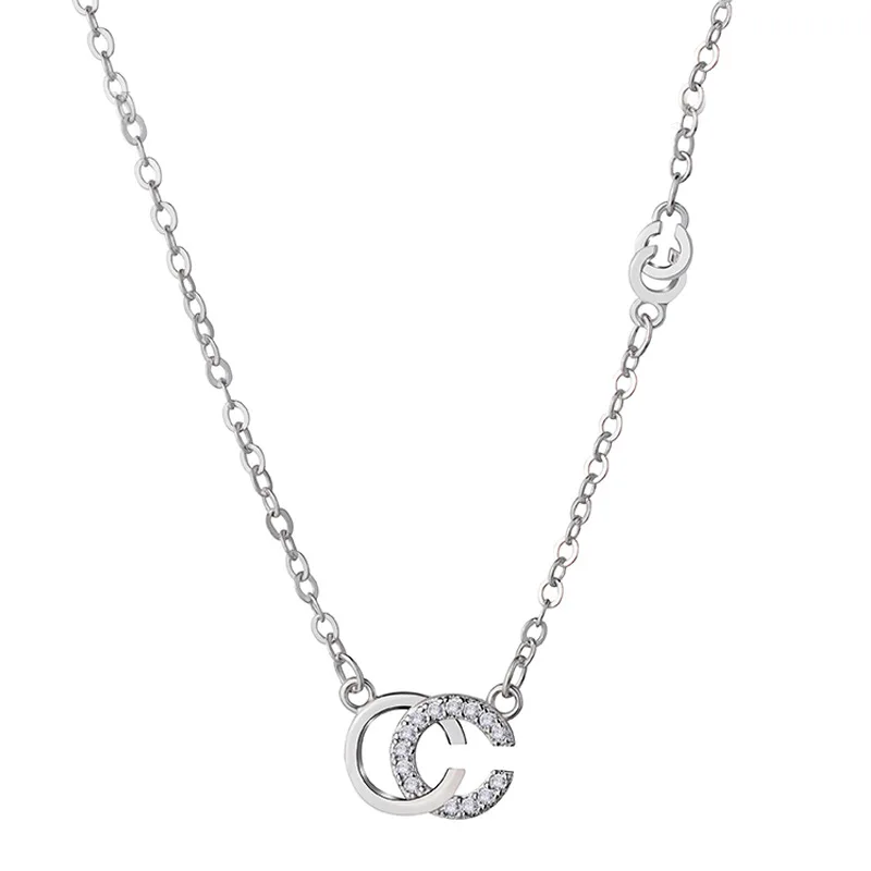 

Graceful Rhinestone Double C Fine Silver Choker Simple Hipster Students Elegant MORI Series Korean-style CHIC Necklace Women's
