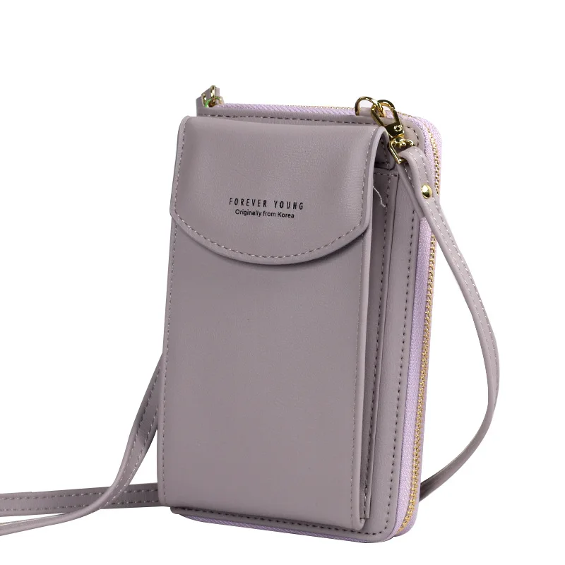 Purple New Large Cell Phone Wallet, A Zipper,shoulder Slant Satchel - Цвет: Purple