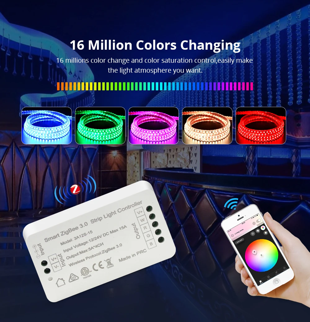Zigbee 3,0 смарт-светильник RGB RGBW Светодиодная лента управления 12 В 12 в 24 в приложение управление Совместимо с echo Smartthings