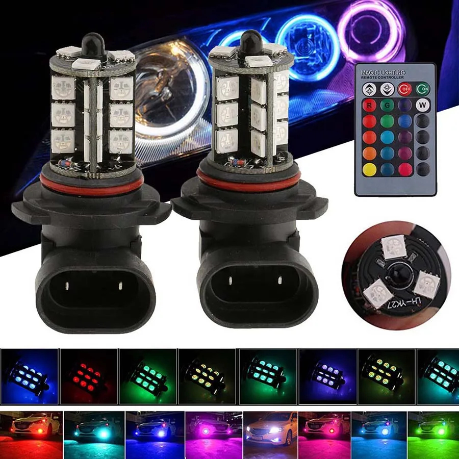 2PCS RGB LED H11 H9 H8 9005 9006 Car Fog Light With remote Control DRL Daytime Running Backup Reverse Light Decoration Lamp Bulb (1)