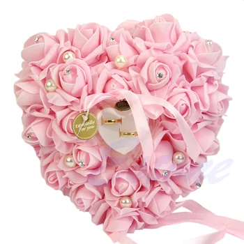 

Elegant Rose Wedding Favors Heart Shaped Gift Ring Box Pillow Cushion Decoration