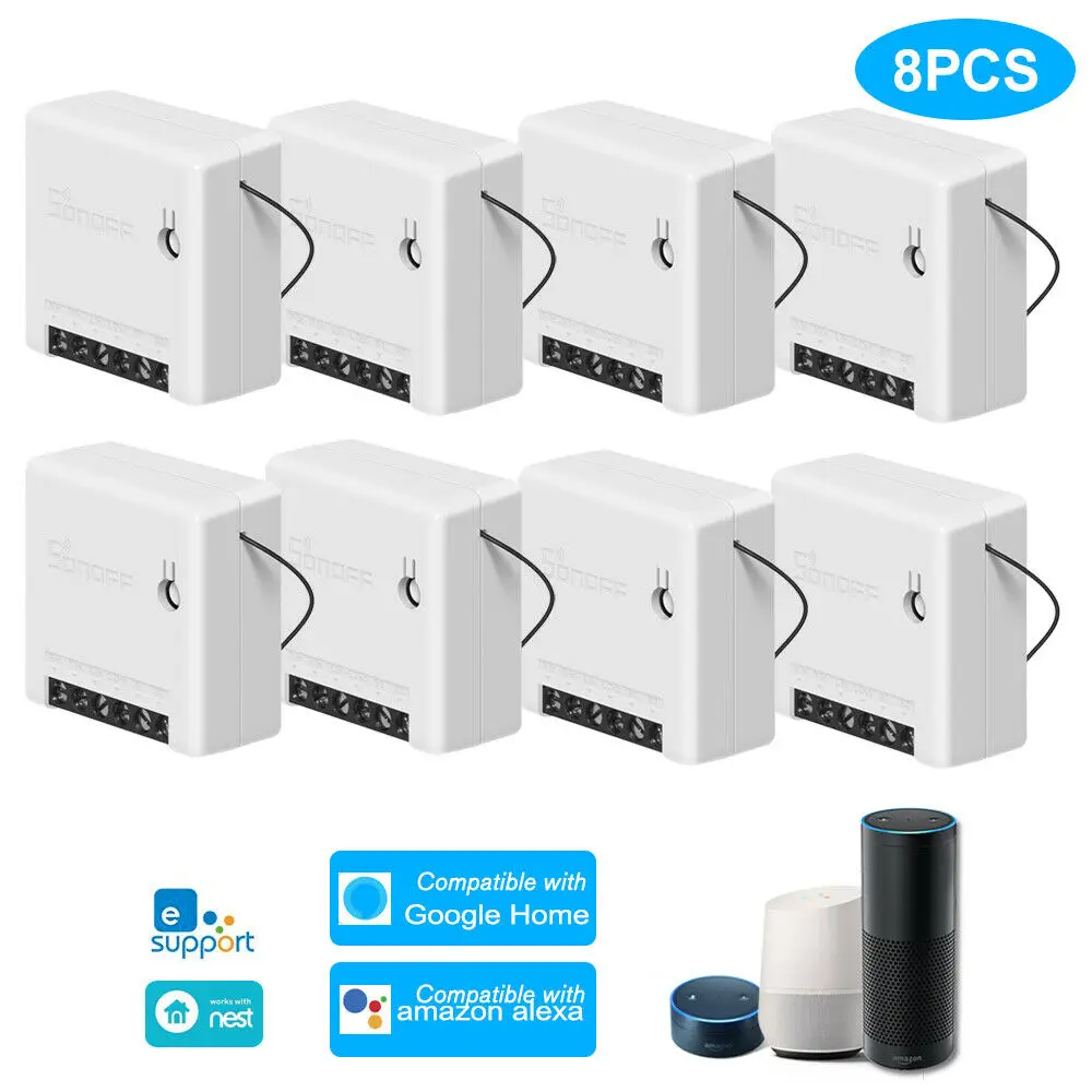 8 pcs Itead Sonoff MINI DIY умный переключатель маленький корпус пульт дистанционного управления Wifi переключатель Поддержка внешнего переключателя работа с Alexa Google Home - Комплект: 8 pcs