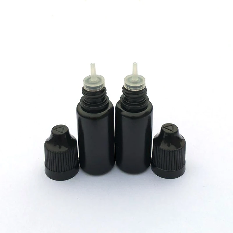 

1000 X Soft Black Plastic Dropper Bottles Refillable Eye E Liquid 10ml PE Bottle With Colorful Childproof Cap Empty Vial