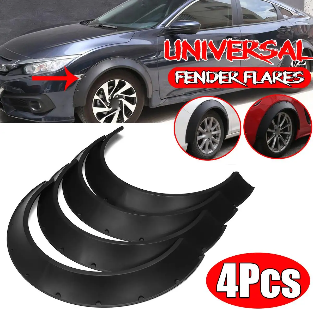 4PCSUniversalCarWideForFenderFlaresWheelArchesExtensionMud