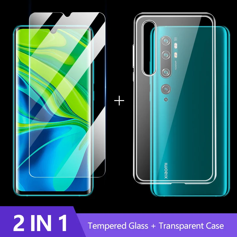 2-in-1 Caso + Vetro di protezione Per xiaomi mi cc9 pro Protezione Dello Schermo della copertura posteriore morbida per xio mi cc9pro nota 10 8t di vetro temperato