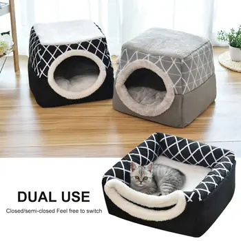 

Pet Cat Dog Nest Dual Use Warm Soft Sleeping Bed Pad For Pet Non-slip Breathable Cat House Dog Sleeping Mat Blanket L/XL#