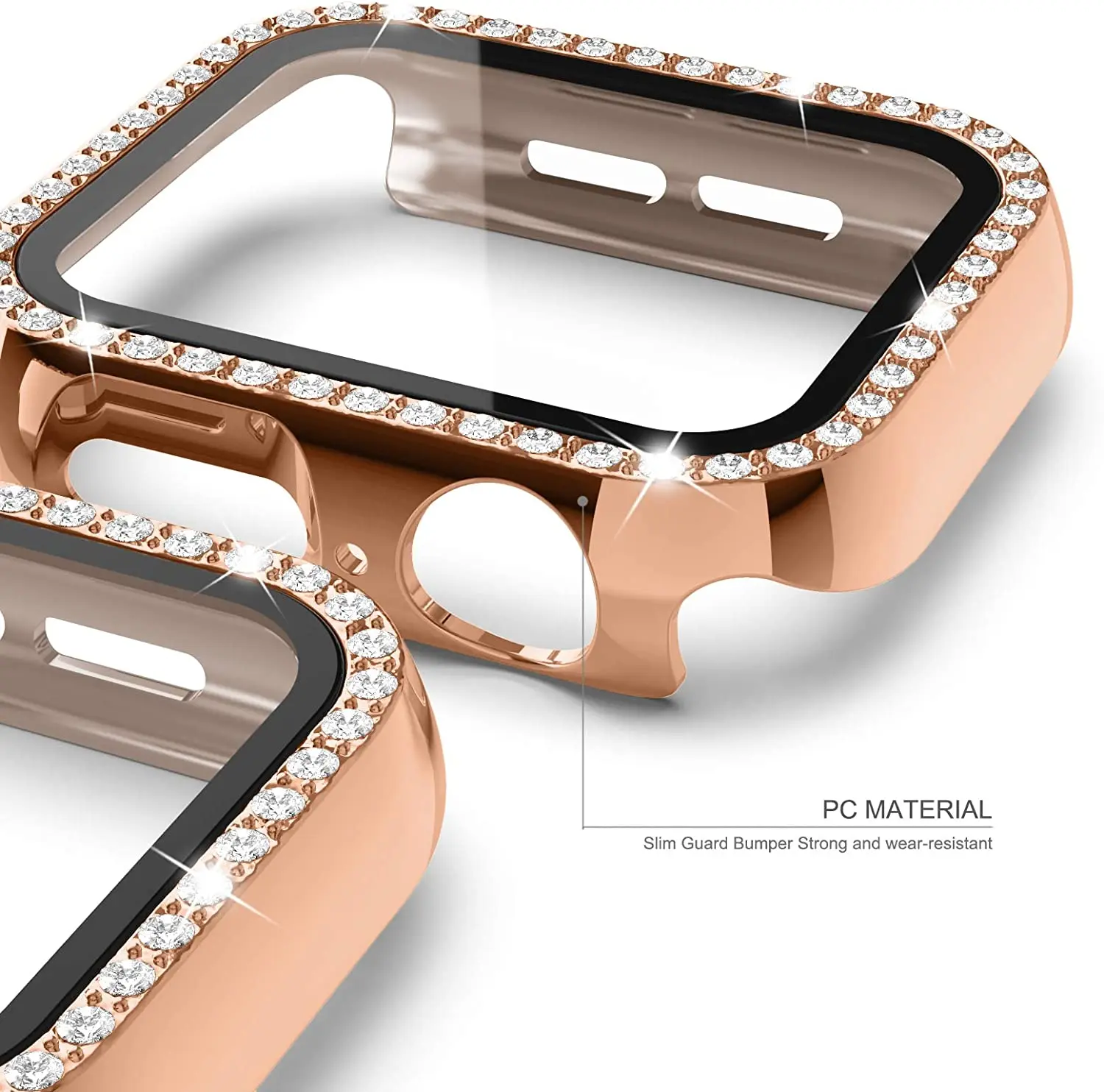 Case+Glass for Apple Watch 45mm 41mm 44mm 40mm 42mm 38mm, Full Cover Bling Crystal Rhinestone Protective Bumper for iWatch7 6 5