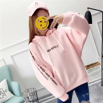 

Women Autumn Thick Loose Sweatshirt Harajuku Letters Printed Casual Hooded Hoodies Pullover Female Thicken Coat New