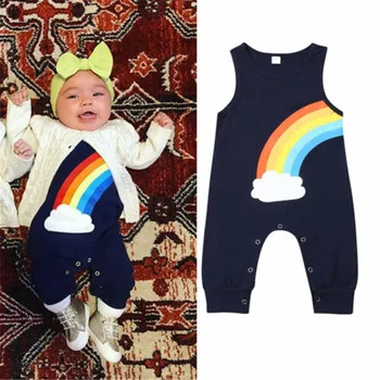 

2020 Baby Summer Clothing Newborn Baby Boys Girls Rainbow Romper Cotton Jumpsuit Trousers Sleeveless Sunsuit Playsuits Clothes