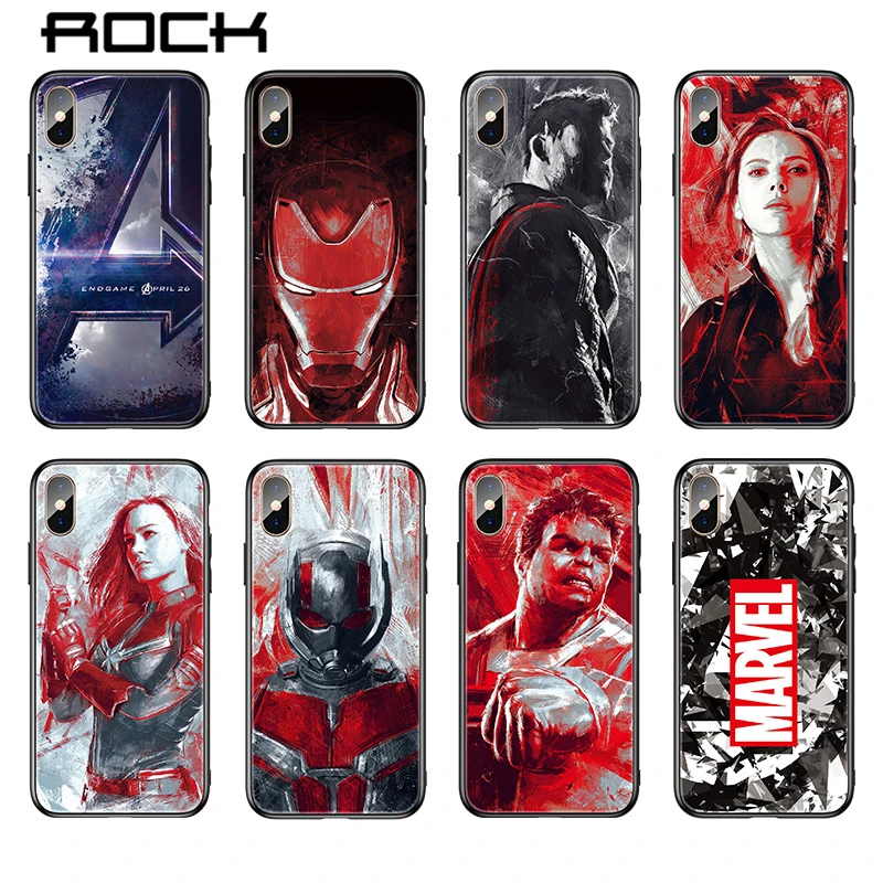 

ROCK Luxury Marvel Luminous Tempered Glass Case For iPhone XS MAX XR 8 7 6 6s Plus X Avengers Iron Man Phone Cover Capa Cases