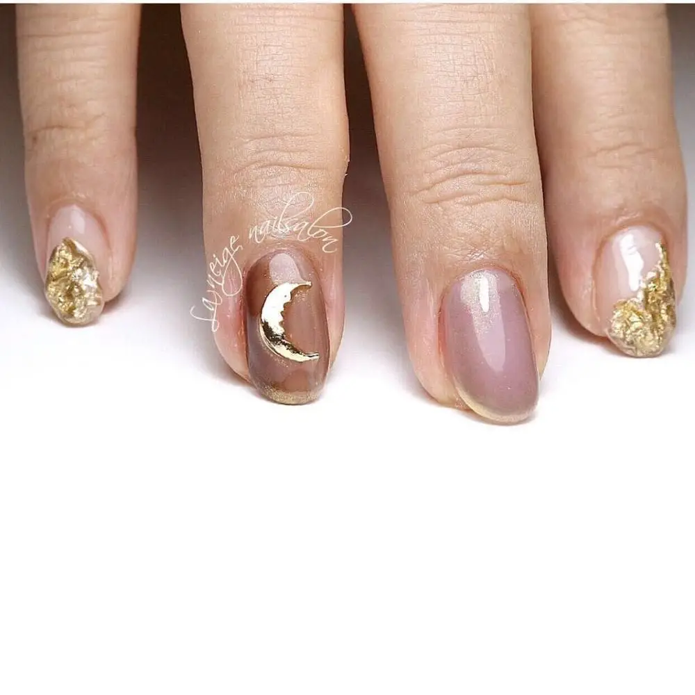 20PCs INS Moon Alloy Nail Art Decorations Rose Gold 3d New Arrive Charms Nail Studs DIY Manicure Japanese Jewelry Accessory Hot
