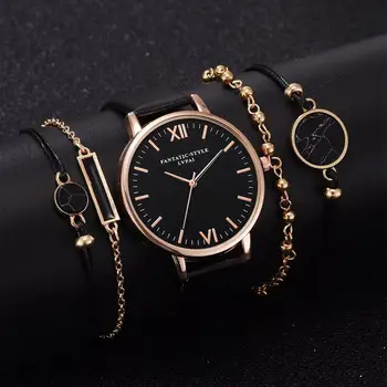 

5pc/set Top Luxury Women Watches Leather Female Clock Quartz Wristwatch Fashion Ladies Wrist Watch Reloj Mujer Relogio Feminino