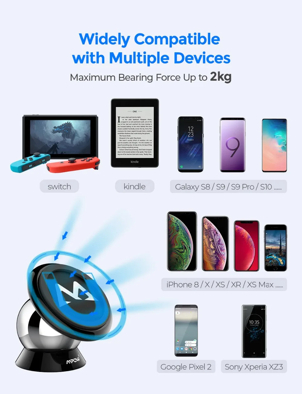 Mpow MCM18 Magnetic Car Phone Holder Universal Car Mount Holder Max Bearing Capacity 250g Phone Holder For iPhone X 876 Plus (1)