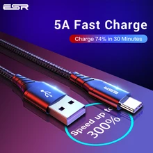 ESR-Cable USB tipo C de carga rápida 5A, Cable de carga rápida de 1m y 2m para teléfono Huawei P30, P20, Mate 20 Pro, supercarga QC3.0, USBC Cabo, negro