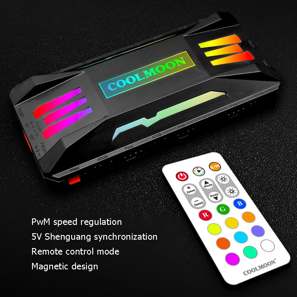 Coolmoon Controlador Rgb 4pin Pwm 5v 3pin Argb Ventilador de Refrigeração Controle Remoto Inteligente para Computador Case do Computador pc Chassis Radiador - Imagem 2