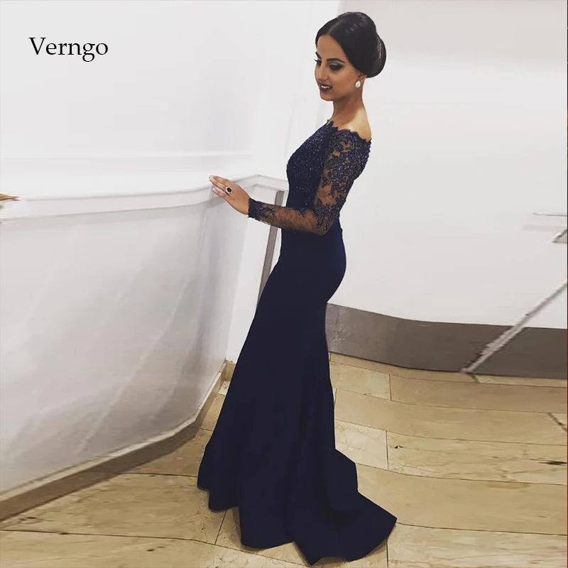 

Verngo Mermaid Evening Dress Black Formal Dress Lace Appliques Evening Gown Vintage Dress Party Vestidos Elegantes