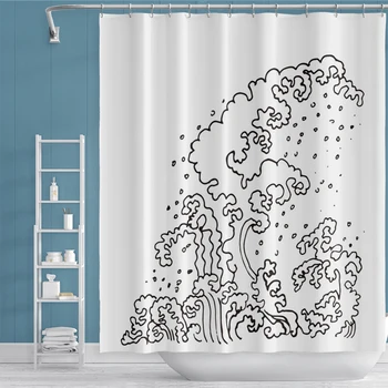 

High Quality Fashion Abstract Waves Shower Curtains Waterproof Polyester Fabric Bathroom Curtains For Home Decor Curtains