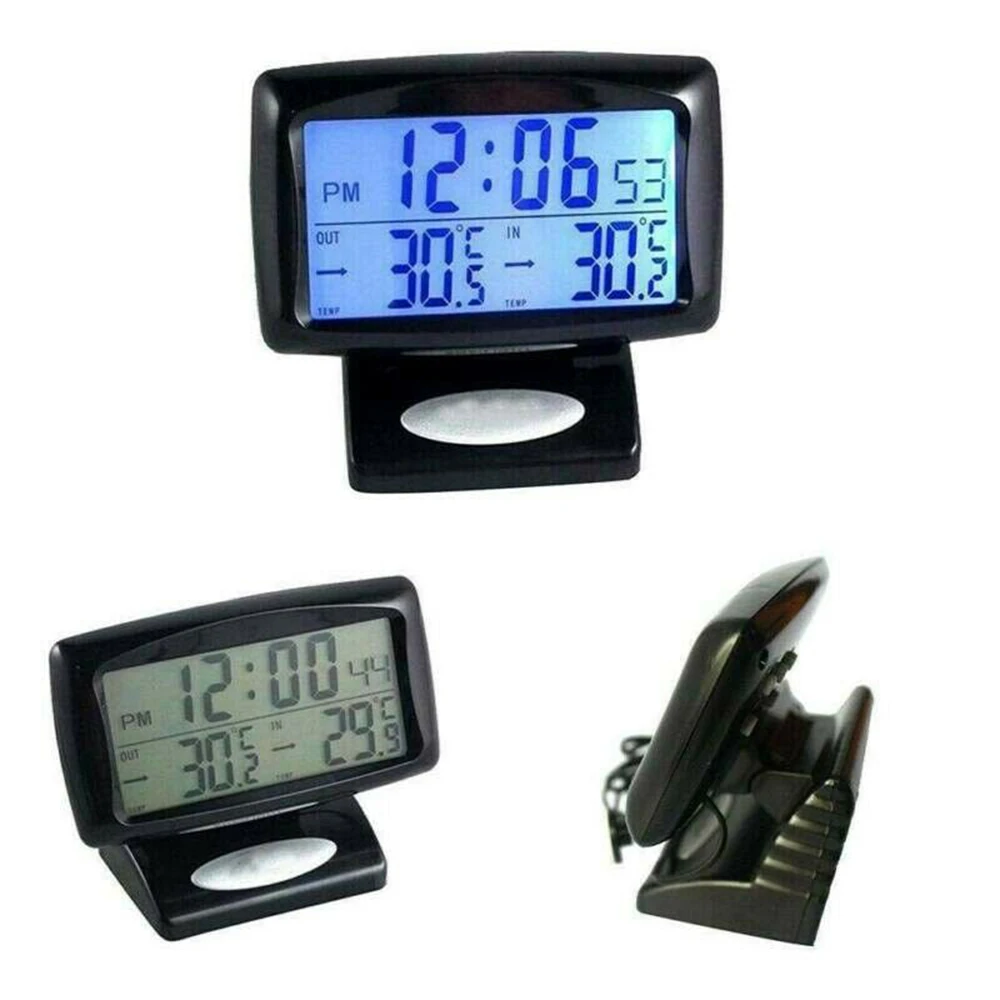 Черные автомобильные часы, термометр, часы, цифровые автомобильные часы приборной панели украшения для приборной панели автомобиля, авто внутренние и наружные часы с термометром
