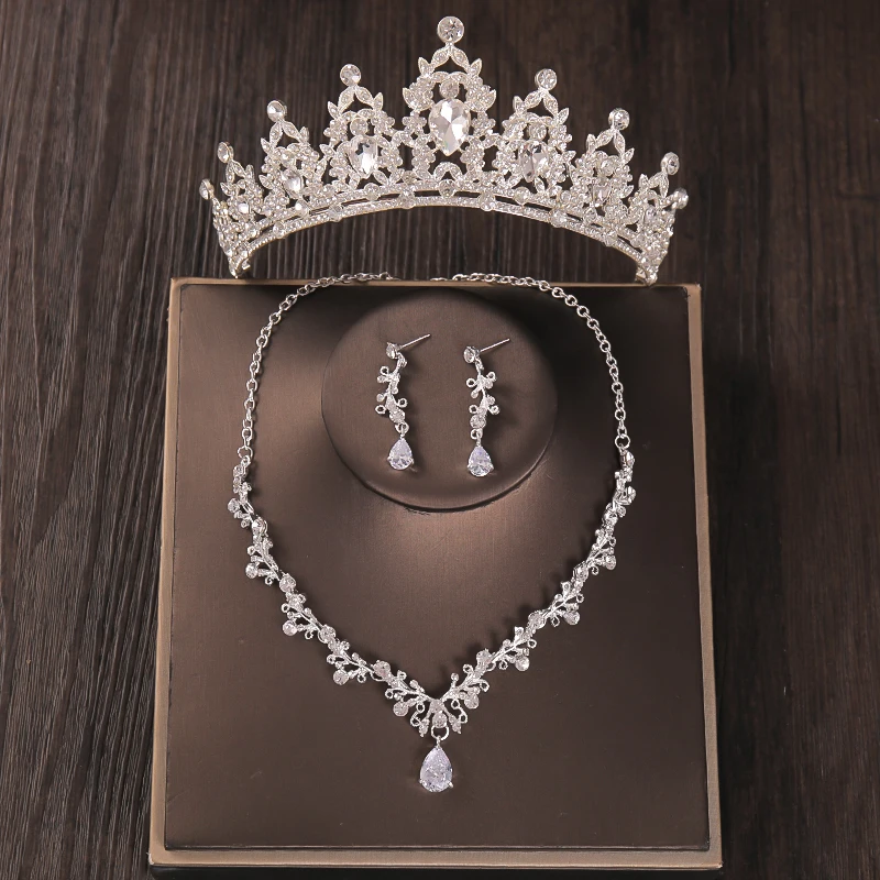 Crown Tiaras Bride Set Necklace Earring Tiara Crown Jewelry Sets Wedding Bridal Aliexpress