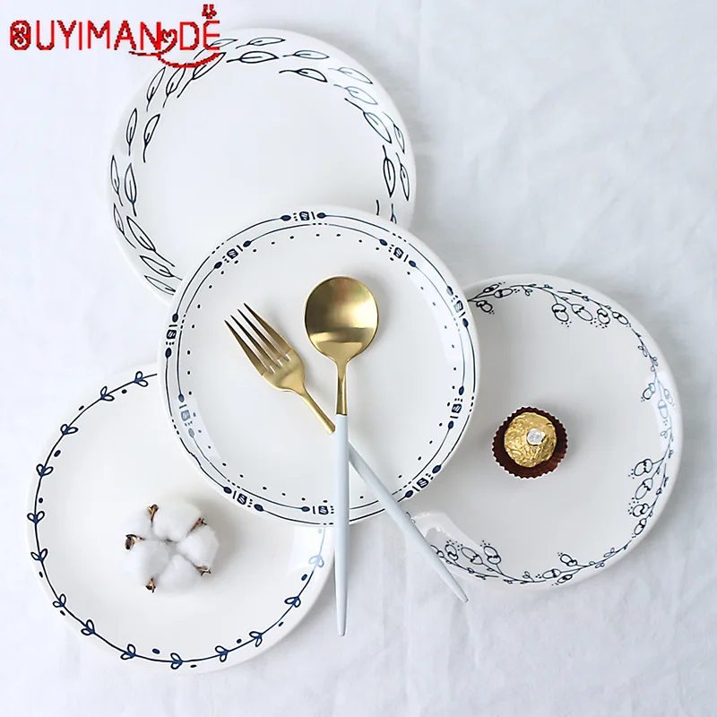 

Nordic Ceramic Plate Household Dishes Hotel Western Steak Plate Breakfast Plate Creative Simple Four Seasons Pattern Cake Plate