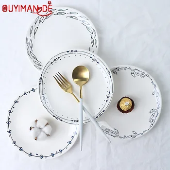 

Nordic Ceramic Plate Household Dishes Hotel Western Steak Plate Breakfast Plate Creative Simple Four Seasons Pattern Cake Plate