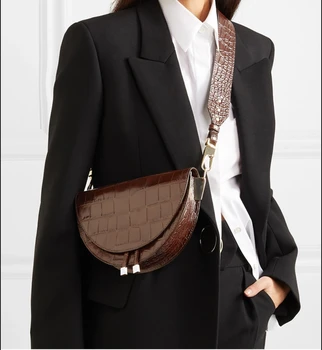 

Korea Street Saddle Bag New Crocodile Pattern Wide Shoulder Strap Messenger Bag Semi-circle Handbag