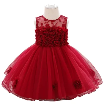 

Toddler Infant Baby Girl Dress Mesh Midi No Sleeve Flower See-Through Round Collar Lace High Waist Flared Cute Princess Dresses