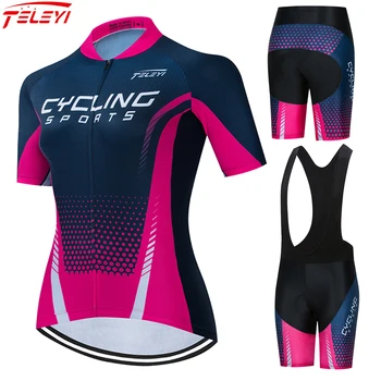 

2019 MTB Bike Jersey bib shorts set Ropa Ciclismo maillot Women Cycling jersey Suit bicycle Top shirt Bottom Female clothes pink