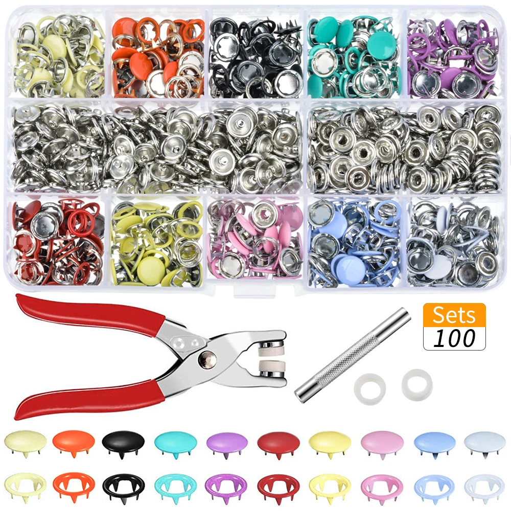 

100PCs/Sets 10 Colors Metal Sewing Buttons Press Studs Sewing Craft Fastener Snap Pliers Craft Tool Buttons For Clothes