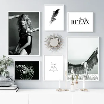 

Model Girl Feather Hammock Relax Quotes Nordic Posters And Prints Wall Art Canvas Painting Wall Pictures For Living Room Decor