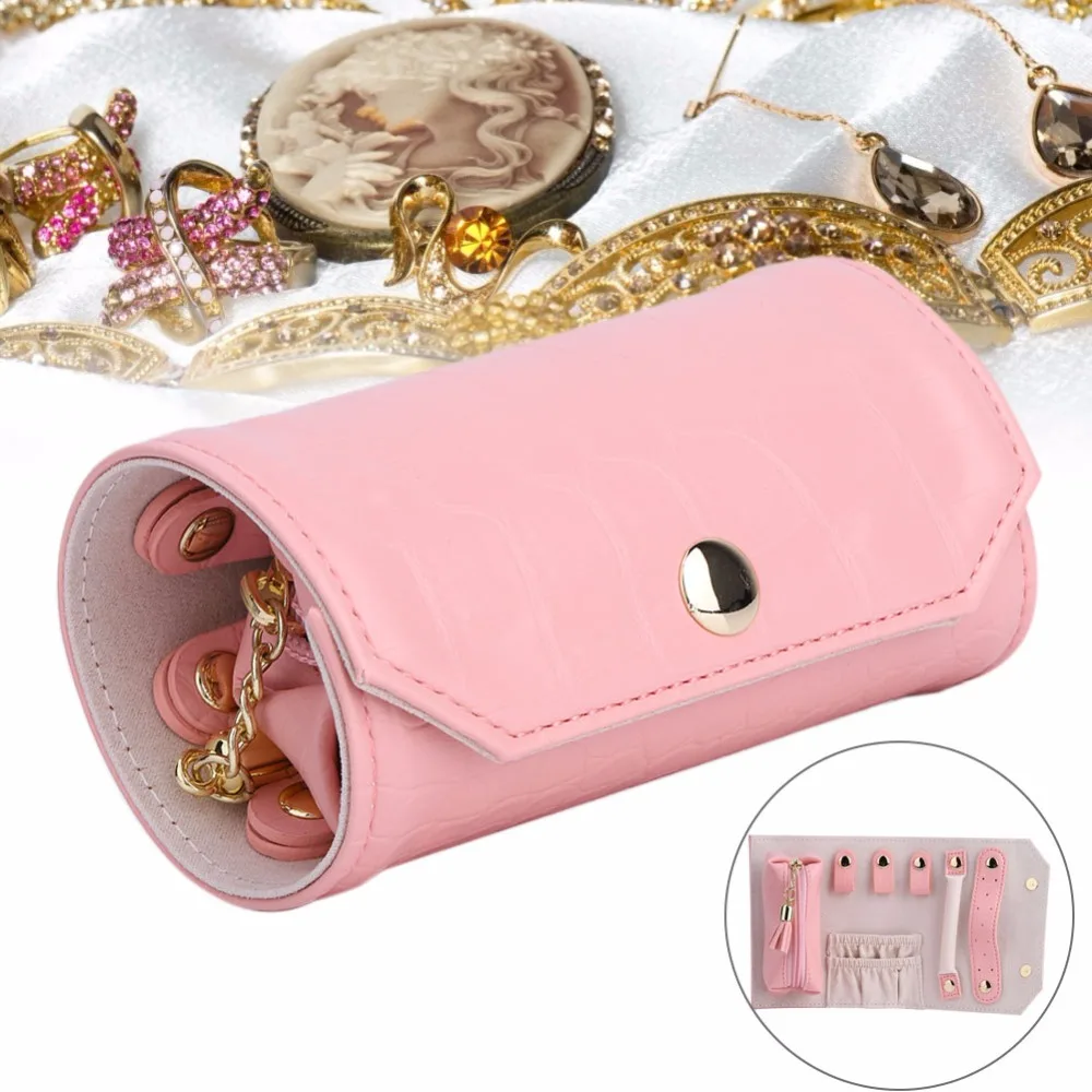 Portable Jewellery Organiser Roll up Tube RED or ROSE PINK 