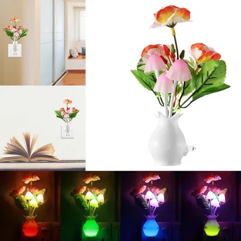 

Ultra-low power Intelligent LED Night Light Sensor Plug-in Wall Lamp Home Illumination Mushroom Fungus colorful Light US plug