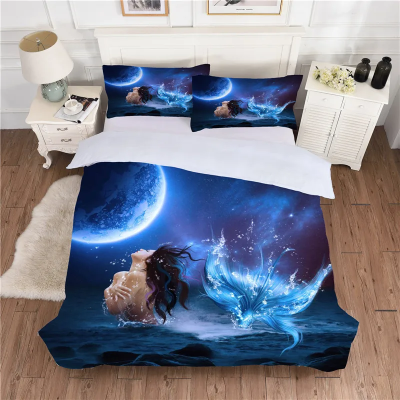 BEST.WENSD Cute Mermaid Bedding AB side Queen size Bedding sets Pretty blue comforter bedding-set-cover housse de couette 3d