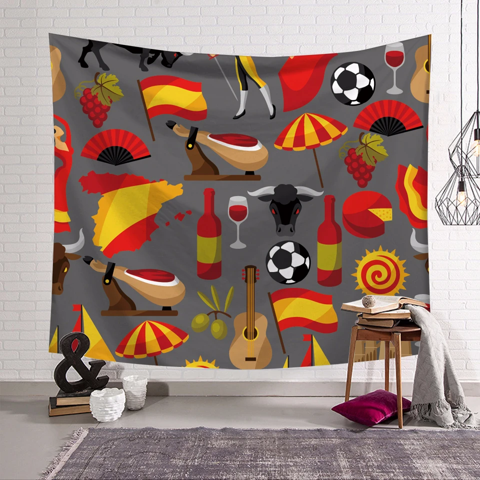 Customize Spanish Bullfighting Tapestry Wall Hanging Painted Graffiti Carpet Bed Sheet Decorative Background Table Cloth Decor - Цвет: 7