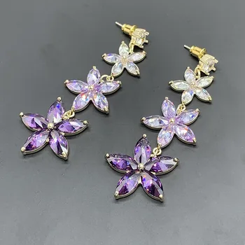 

Bilincolor long purple flower drop earring for women