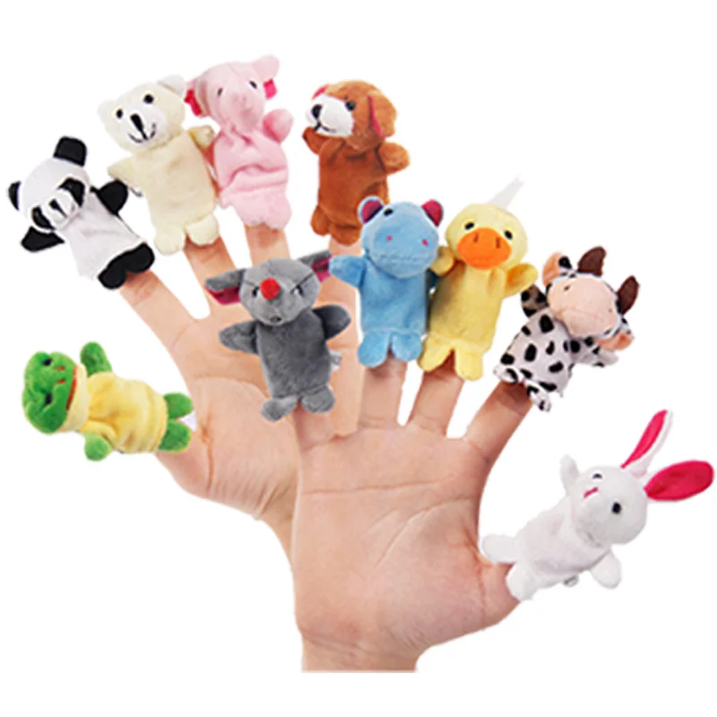 10 Pcs Cartoon Biological Animal Finger Puppet Plush Toys Child Baby Favor Gift 