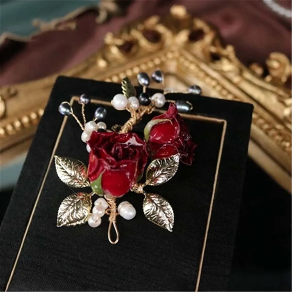 P03-0016 Elegance Flower Pin Pearl Fashion Jewelry eternal Rose Brooch Gold Color Giraffe Breast Metal Lady Garment | Украшения и