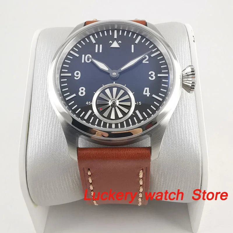 

Parnis 47mm black dial luminous hand winding movement mens watch-PM32